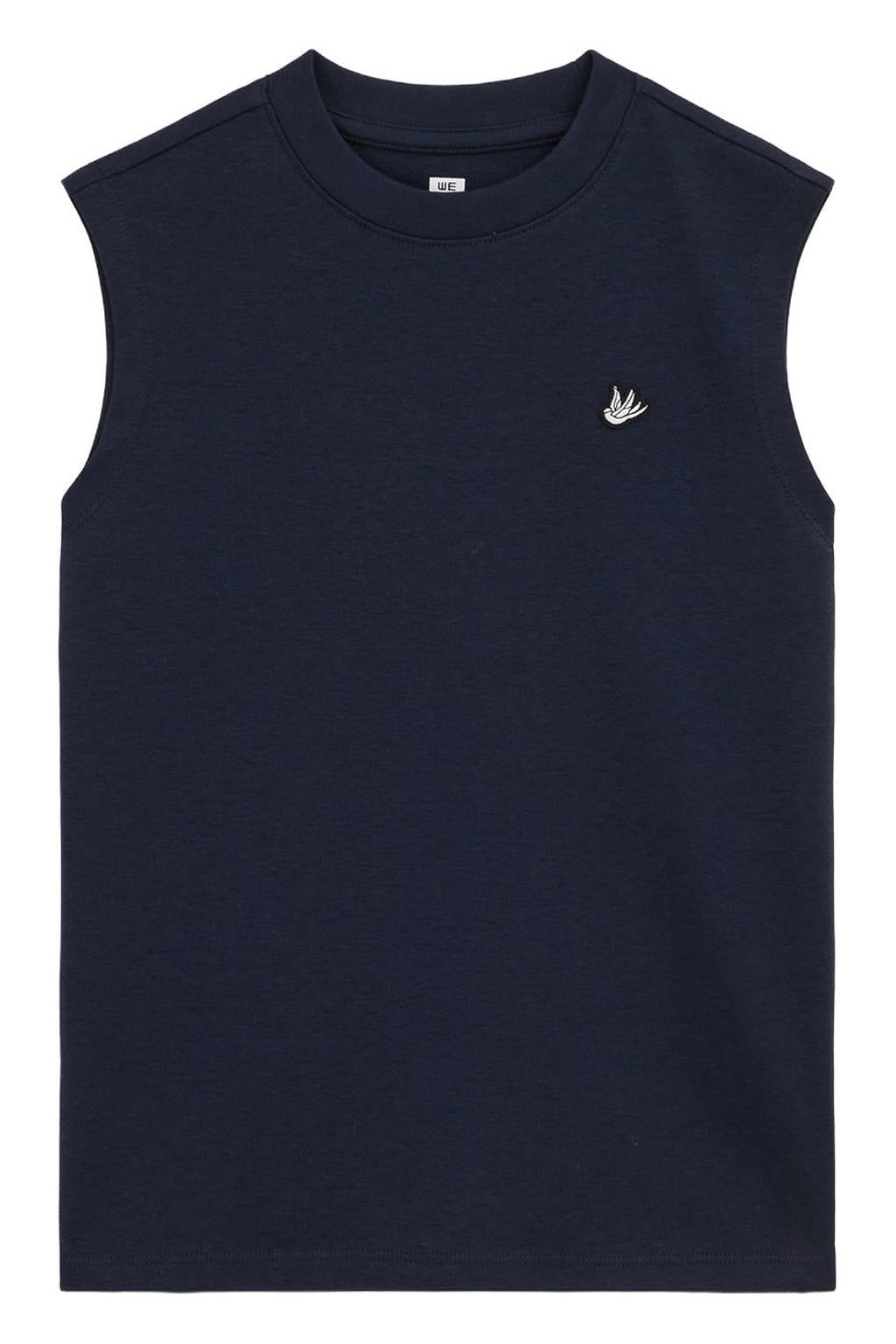 Donkerblauwe jongens WE Fashion tanktop van katoen met effen en ronde hals
