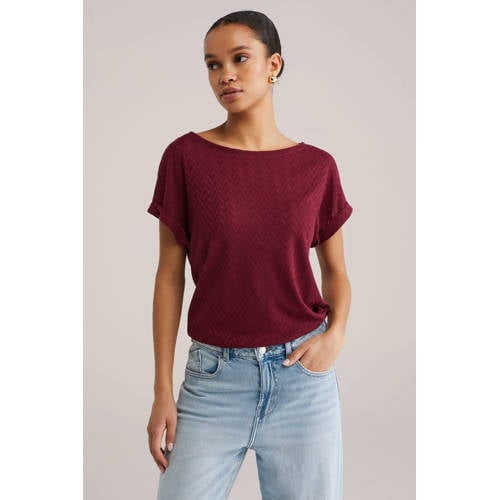 WE Fashion top ajour donkerrood afbeelding
