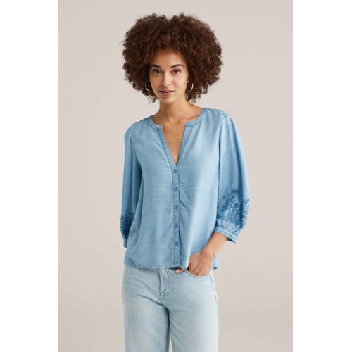 WE Fashion denim blouse light blue denim afbeelding