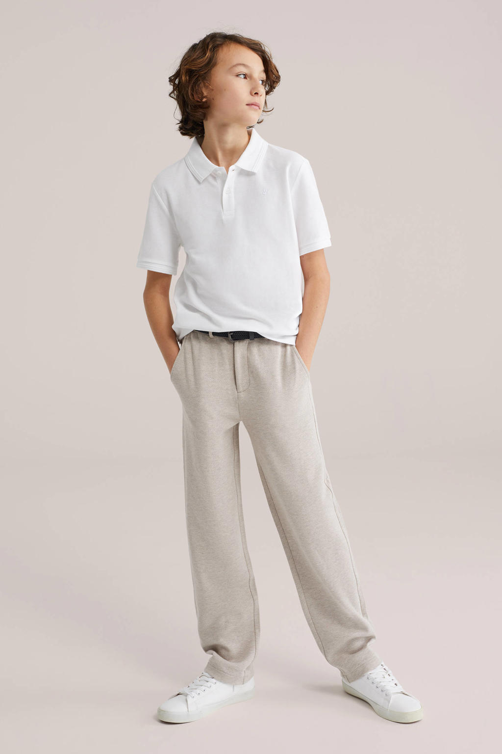 Witte jongens WE Fashion polo van katoen met effen, korte mouwen en knoopsluiting