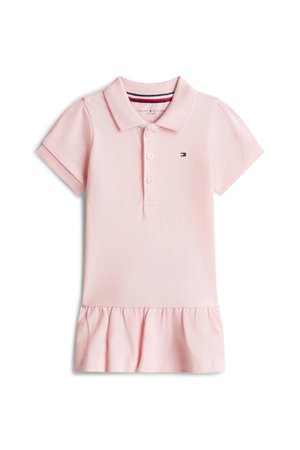 Roze meisjes Tommy Hilfiger korte pique jurk van stretchkatoen met effen en polo kraag