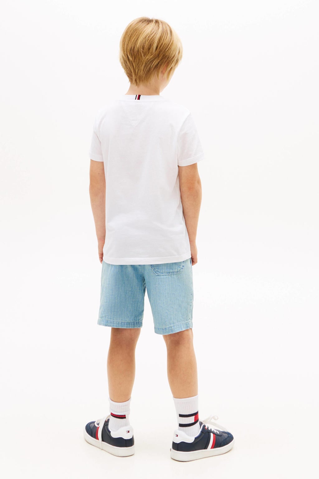 Witte jongens Tommy Hilfiger T-shirt van katoen met logo dessin, korte mouwen en ronde hals