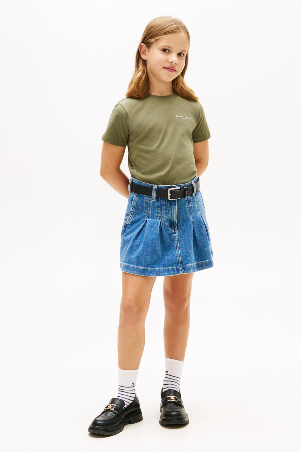 Groene jongens en meisjes Tommy Hilfiger kids T-shirt van katoen met logo dessin, korte mouwen en ronde hals