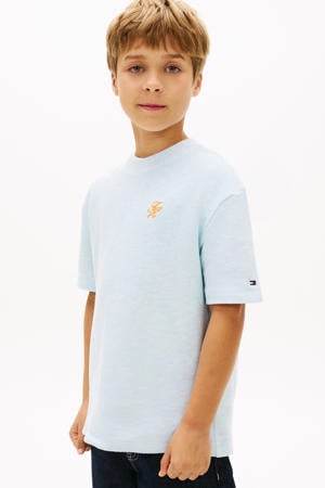 T-shirt met textuur lichtblauw