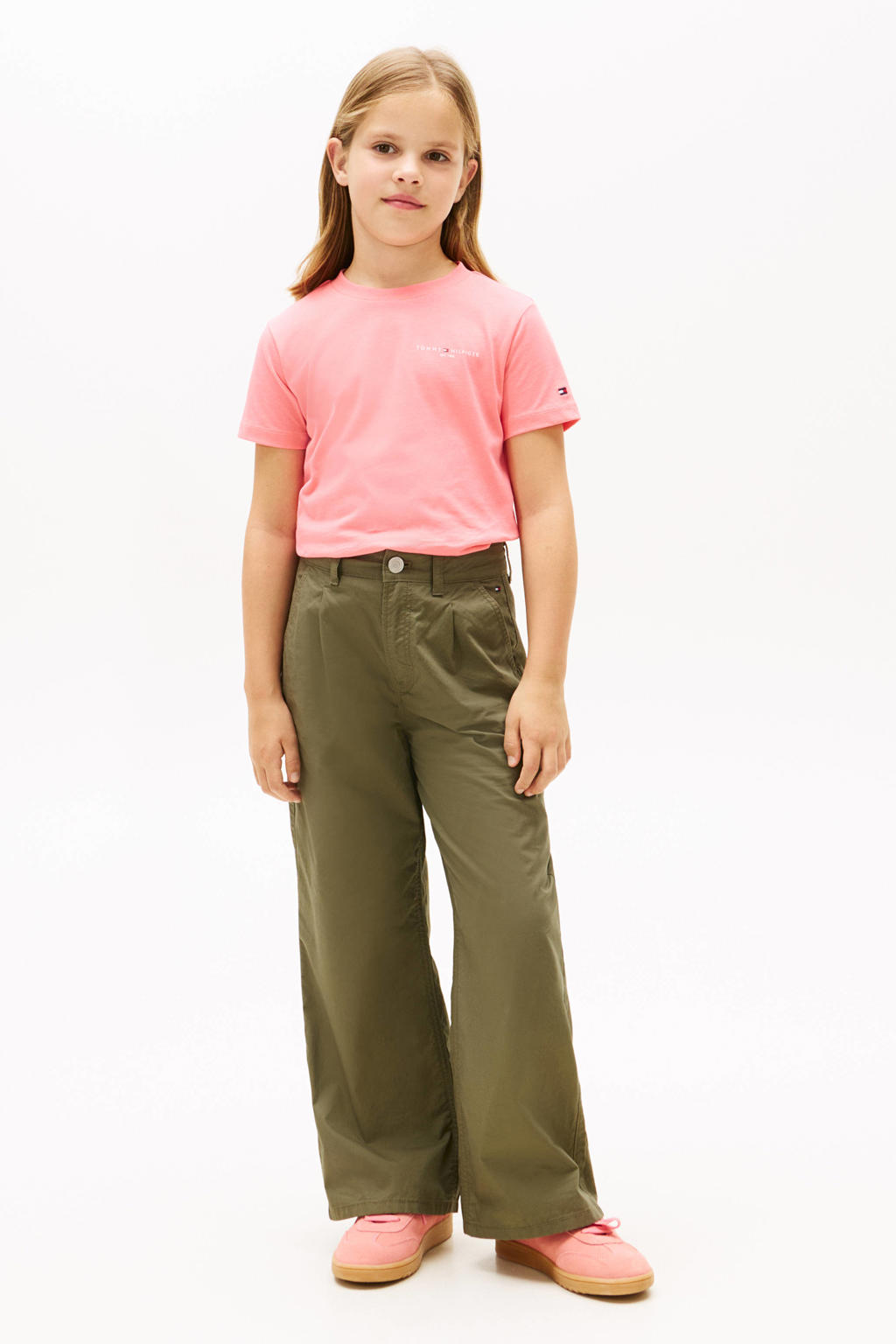 Roze jongens en meisjes Tommy Hilfiger kids T-shirt van katoen met logo dessin, korte mouwen en ronde hals