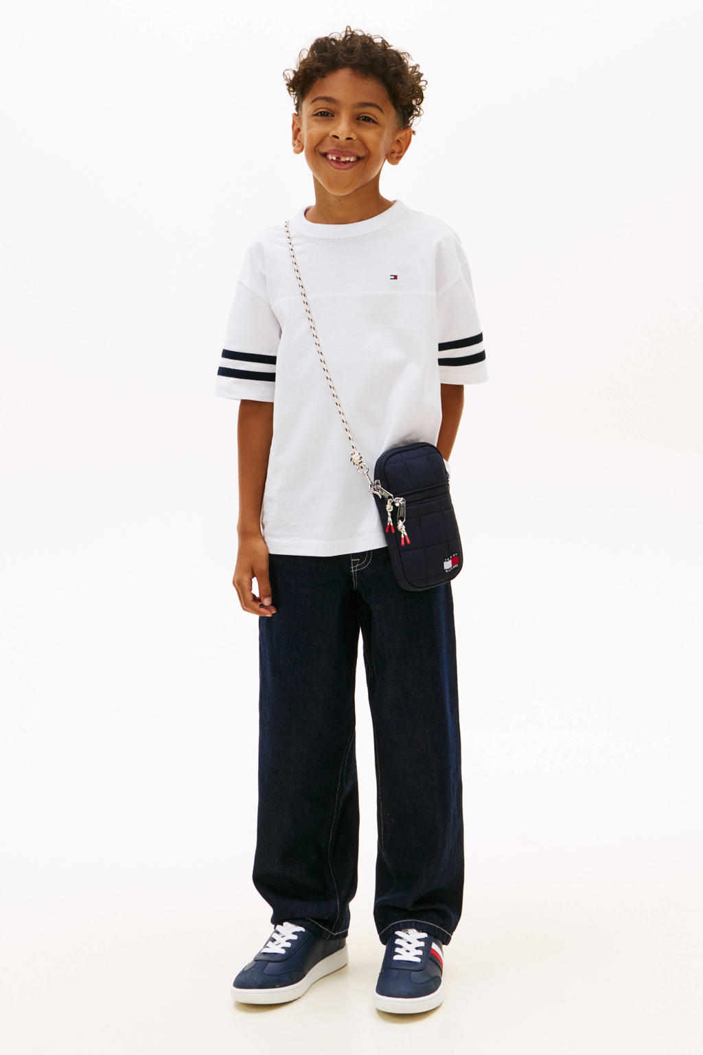 Wit en zwarte jongens Tommy Hilfiger T-shirt van katoen met meerkleurige print, korte mouwen en ronde hals
