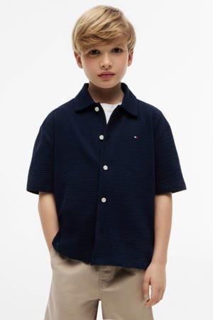 casual overhemd met textuur donkerblauw