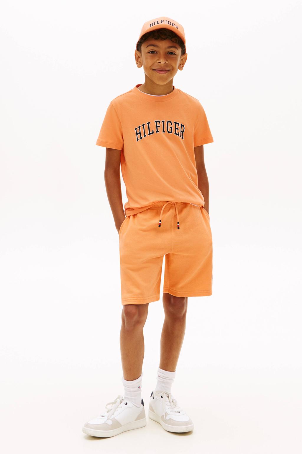 Oranje jongens Tommy Hilfiger T-shirt van katoen met logo dessin, korte mouwen en ronde hals