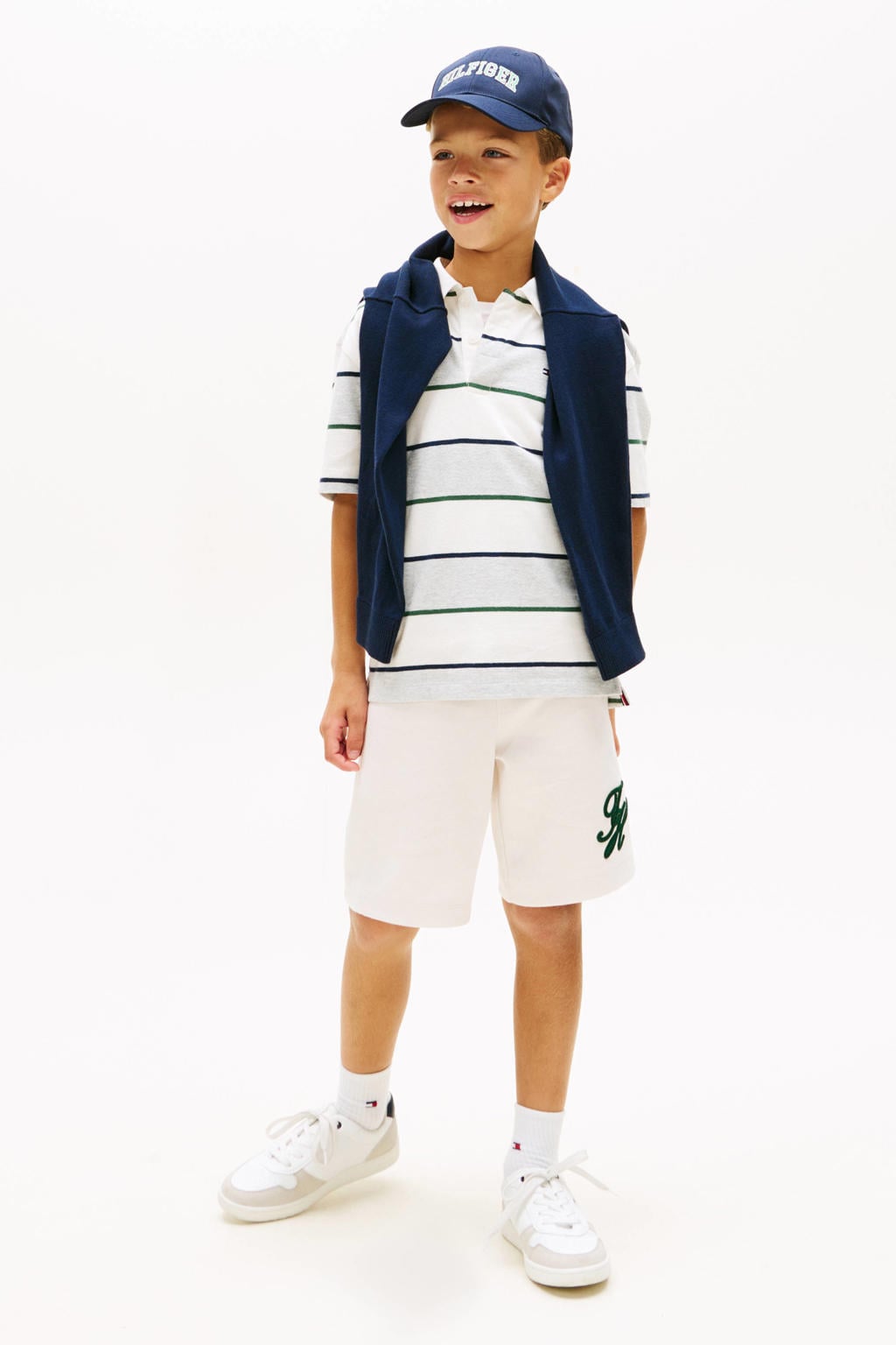 Witte jongens Tommy Hilfiger sweatshort met elastische tailleband met koord en effen