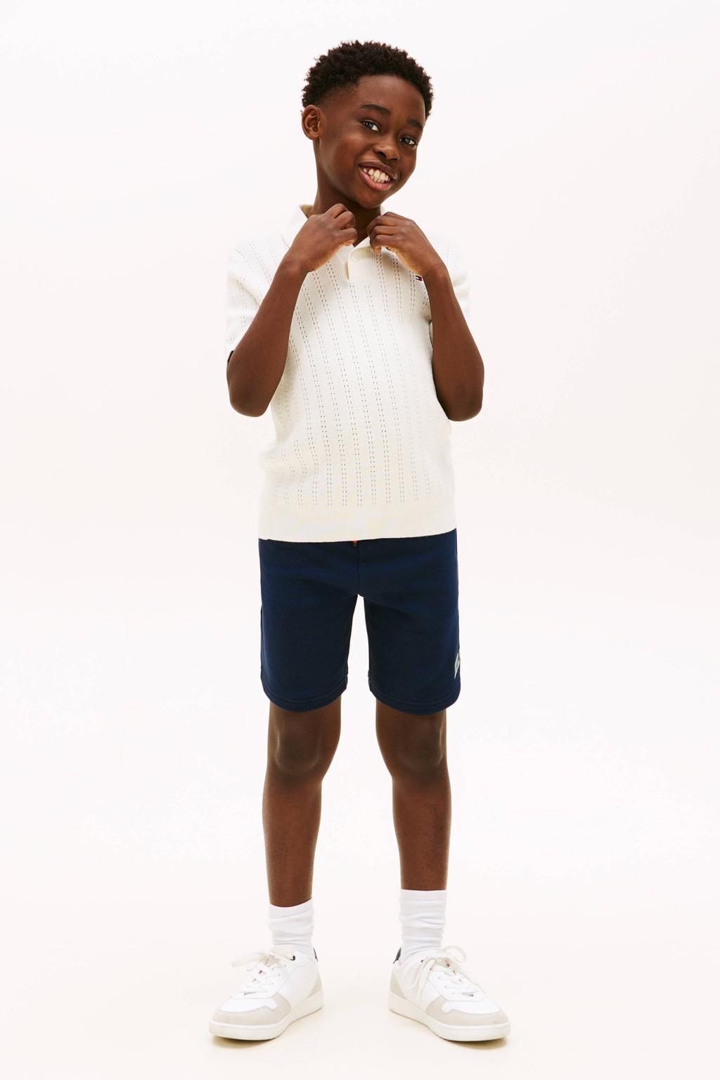 Donkerblauwe jongens Tommy Hilfiger wide leg sweatshort met elastische tailleband met koord en effen