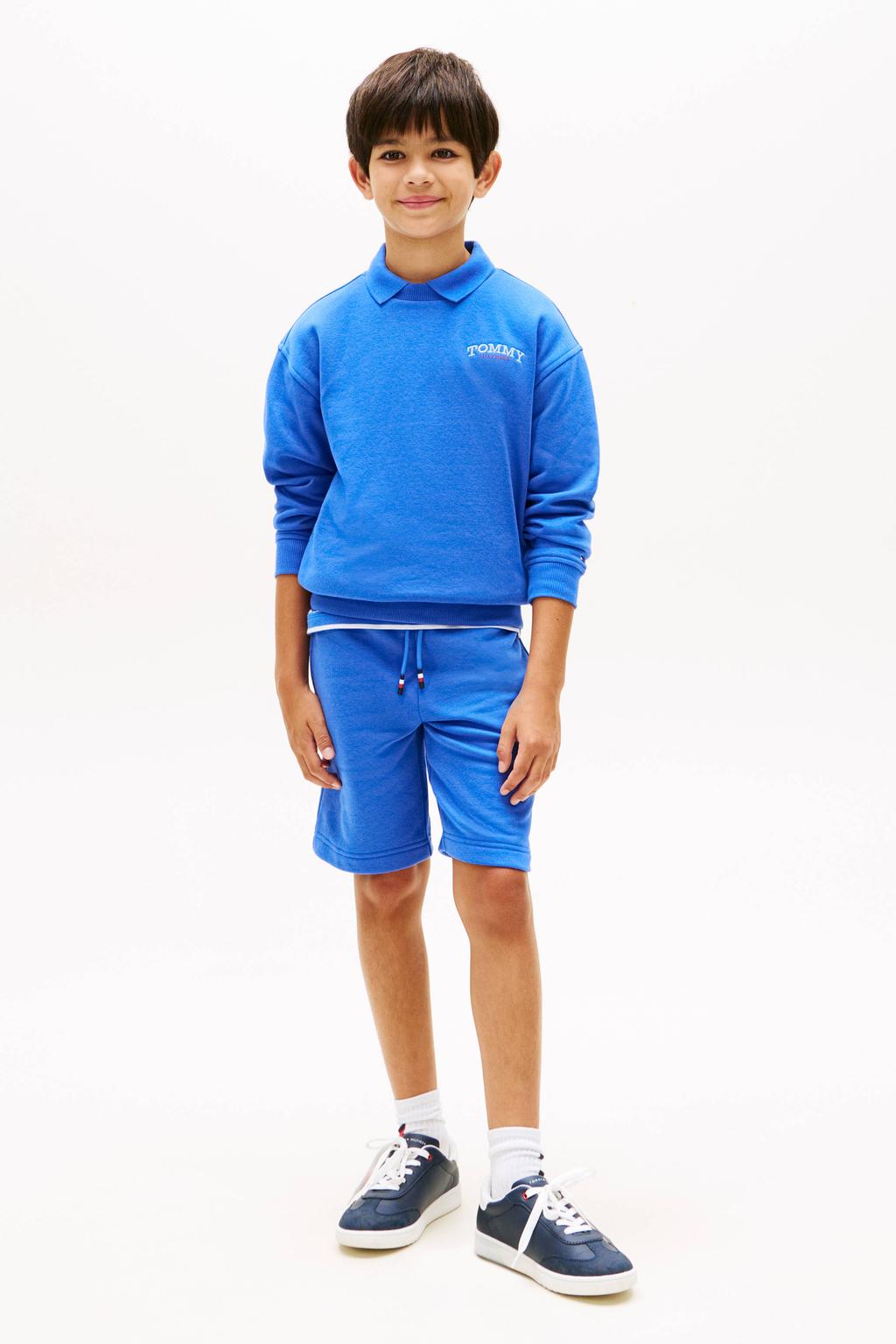 Blauwe jongens Tommy Hilfiger sweatshort met elastische tailleband met koord en effen