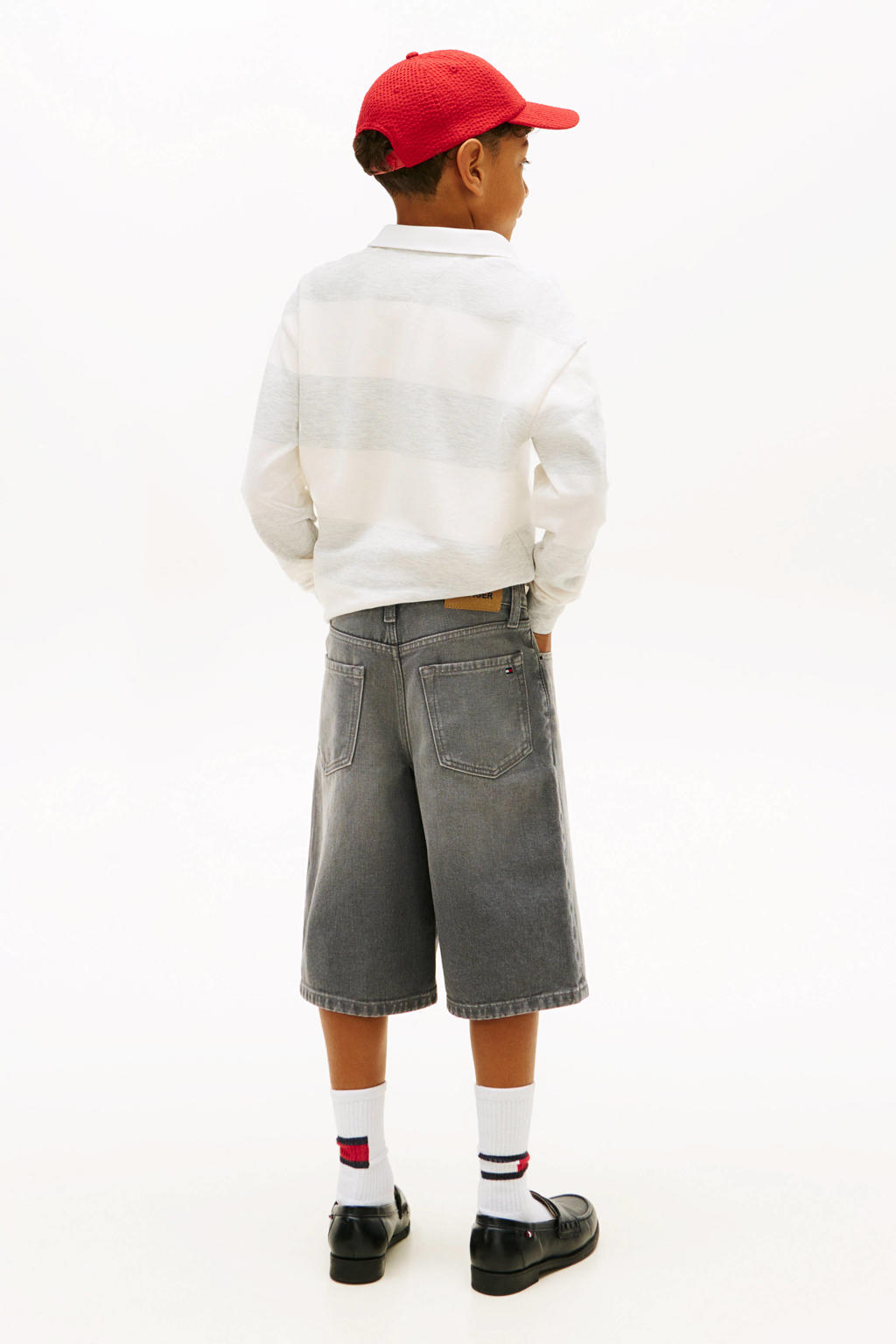 Grey denim jongens Tommy Hilfiger short van denim met rits- en knoopsluiting en effen