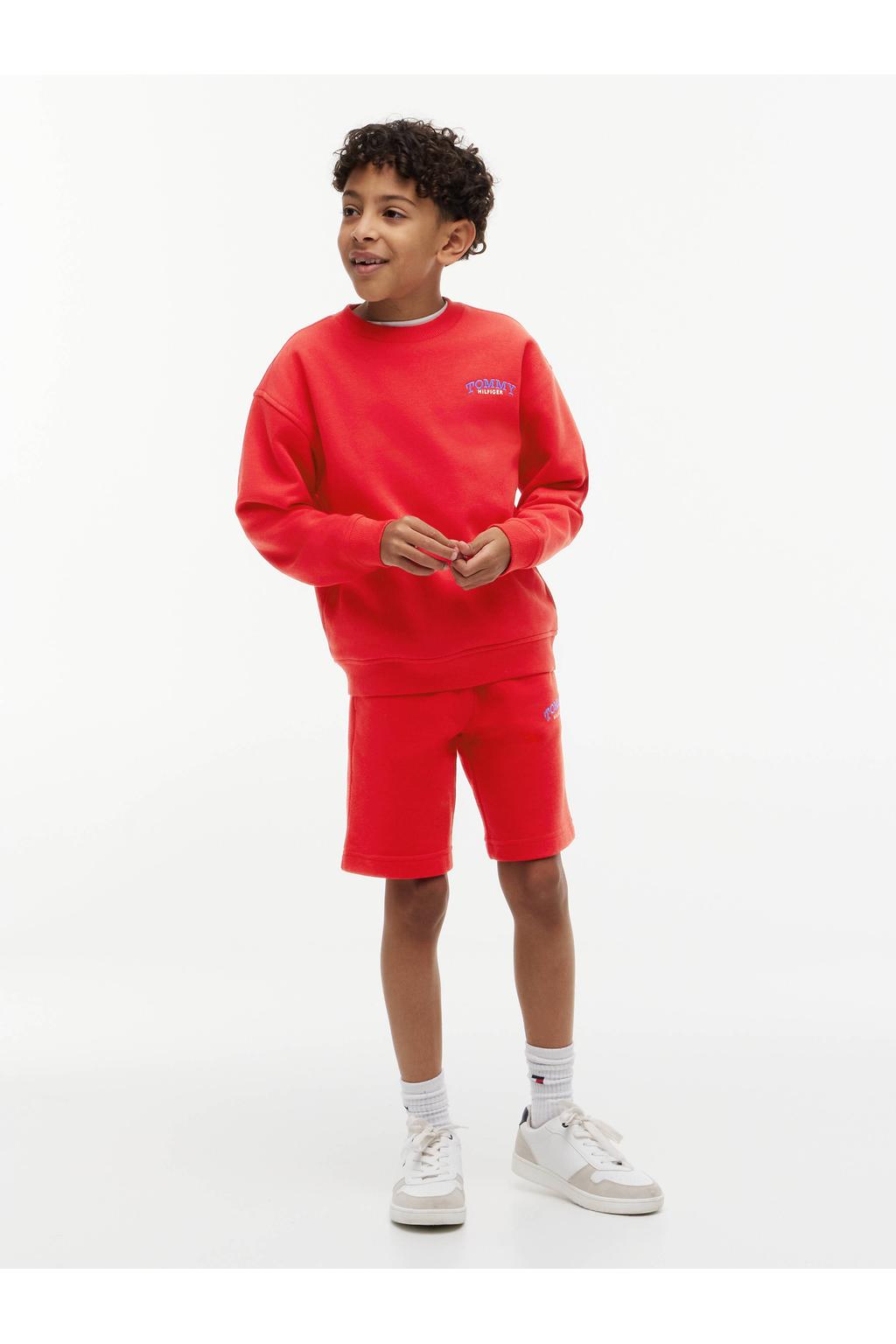 Rode jongens Tommy Hilfiger sweatshort met elastische tailleband met koord en effen