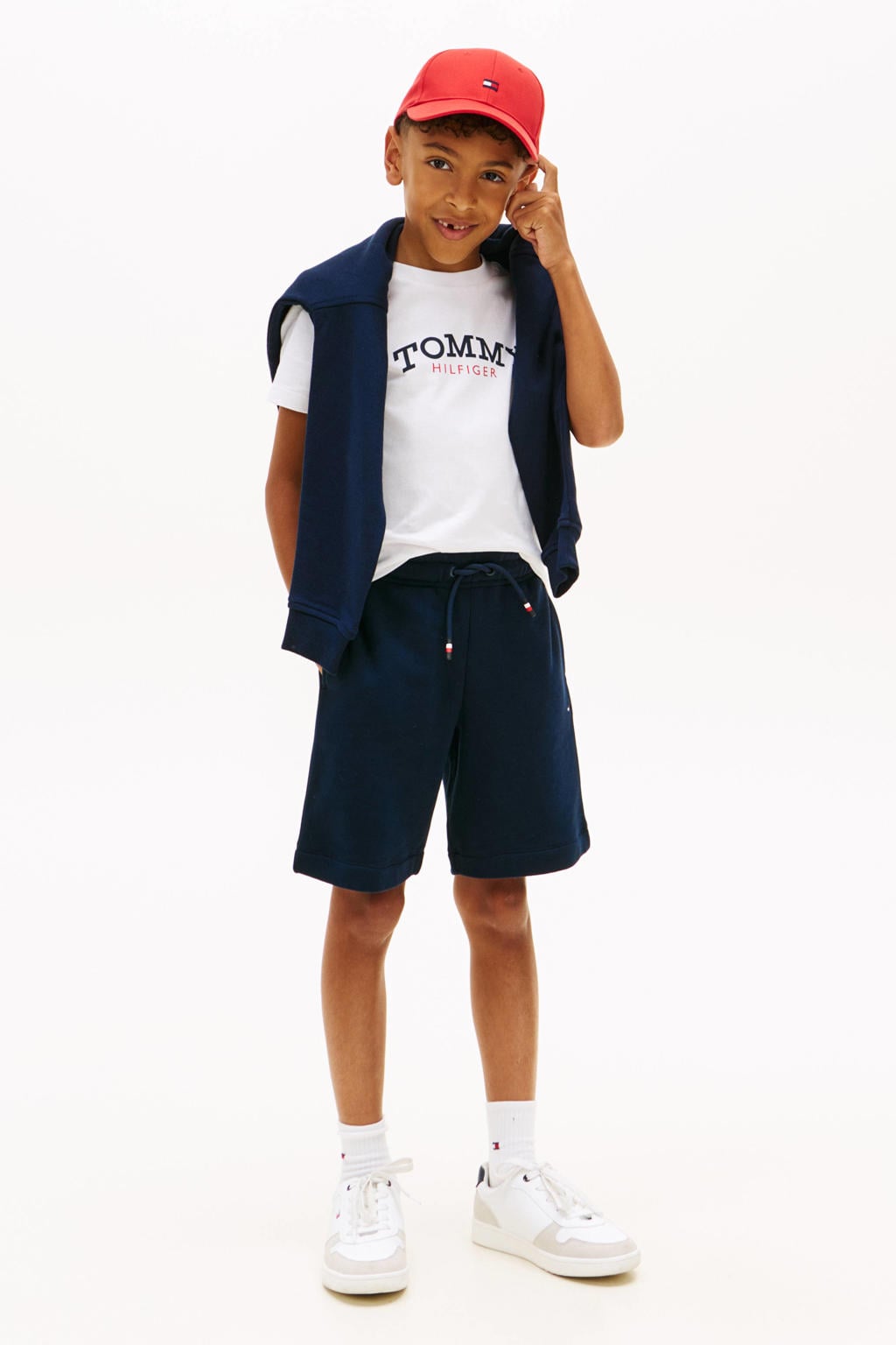 Tommy Hilfiger T-shirt + sweatshort wit/donkerblauw