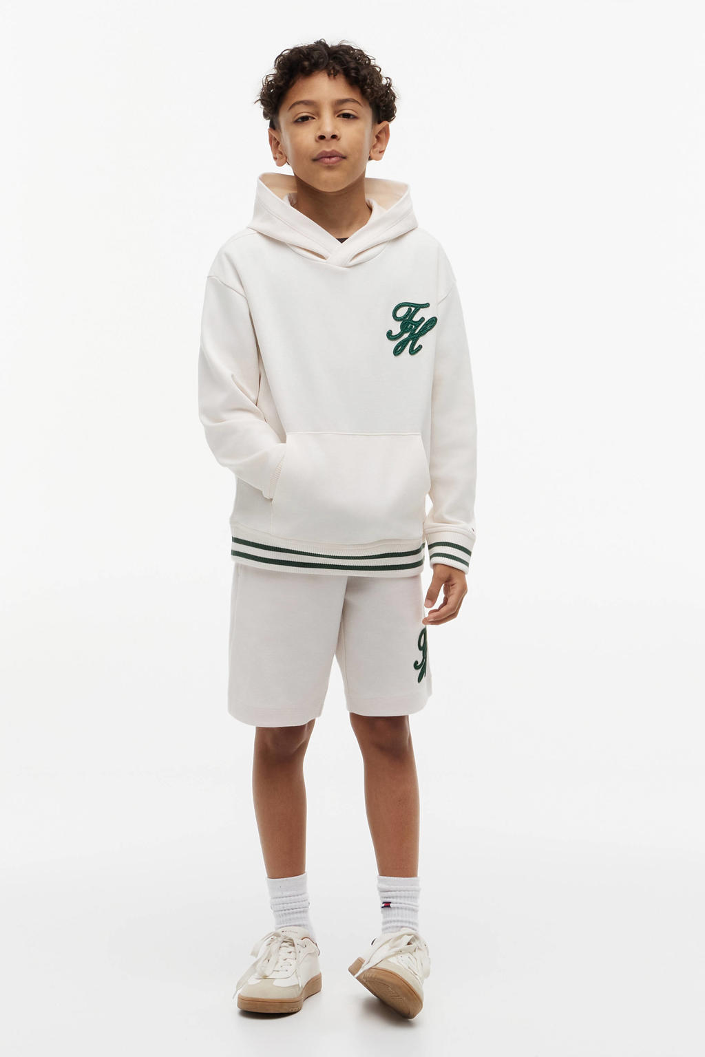 Witte jongens Tommy Hilfiger hoodie van sweat materiaal met logo dessin, lange mouwen en capuchon