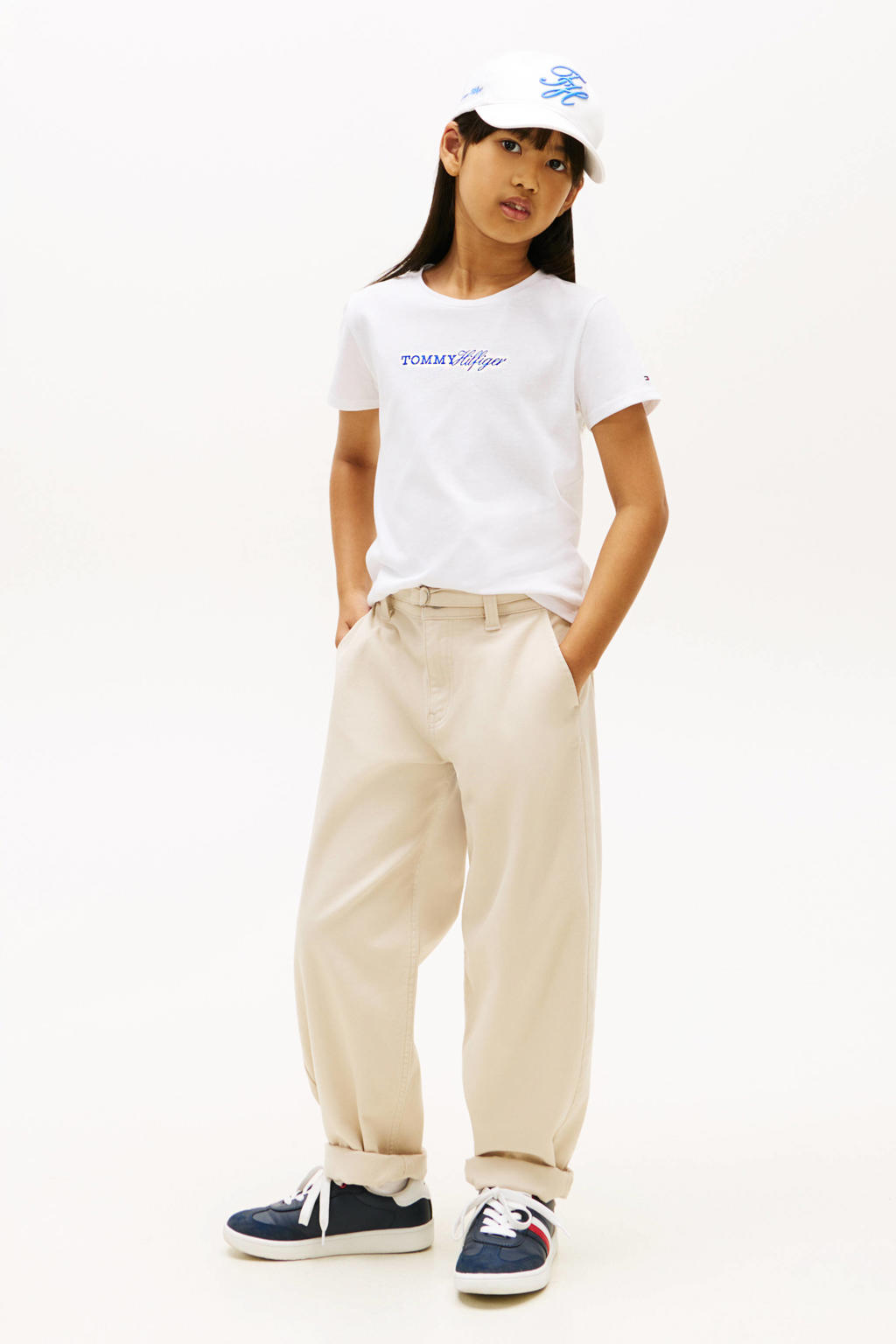 Witte meisjes Tommy Hilfiger T-shirt van katoen met logo dessin, korte mouwen en ronde hals