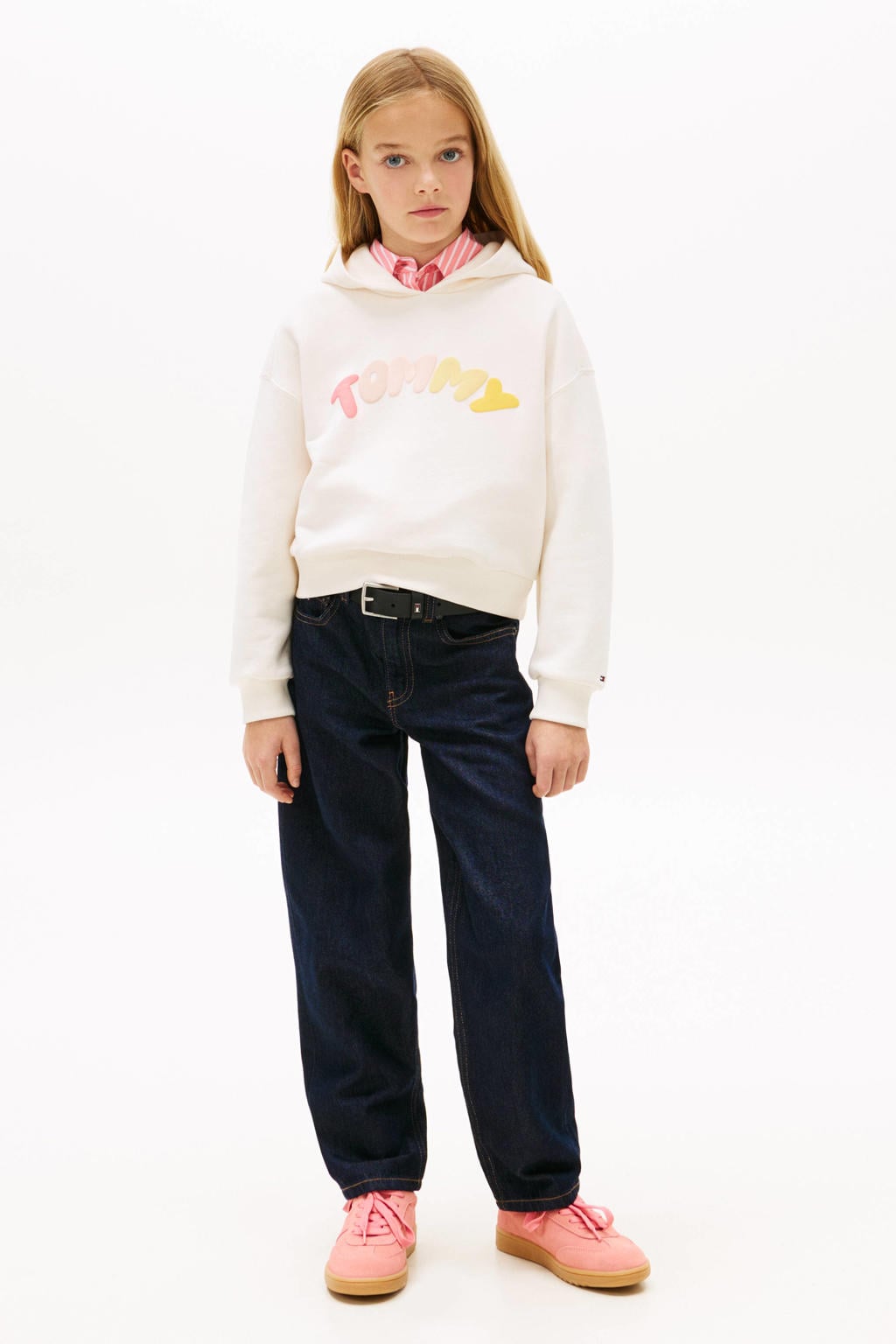 Witte meisjes Tommy Hilfiger hoodie van sweat materiaal met logo dessin en lange mouwen