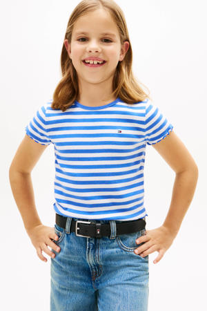 T-shirt rib gebreid hemelsblauw/wit