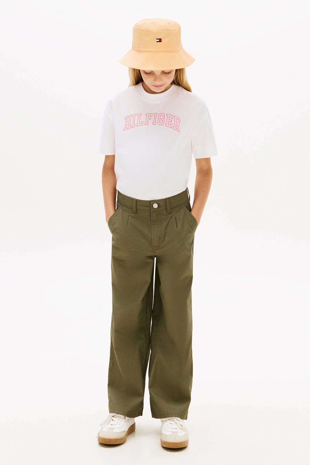 Witte meisjes Tommy Hilfiger T-shirt van katoen met logo dessin, korte mouwen en ronde hals
