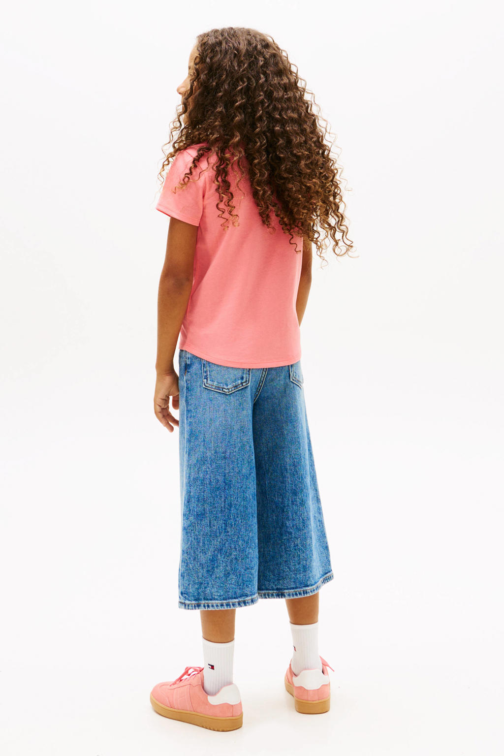 Roze meisjes Tommy Hilfiger T-shirt van katoen met logo dessin, korte mouwen en ronde hals