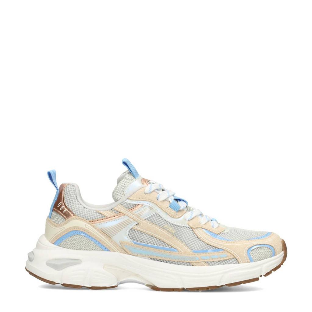 Wit en lichtblauwe dames POSH by Poelman Harper chunky sneakers van textiel en imitatieleer met veters