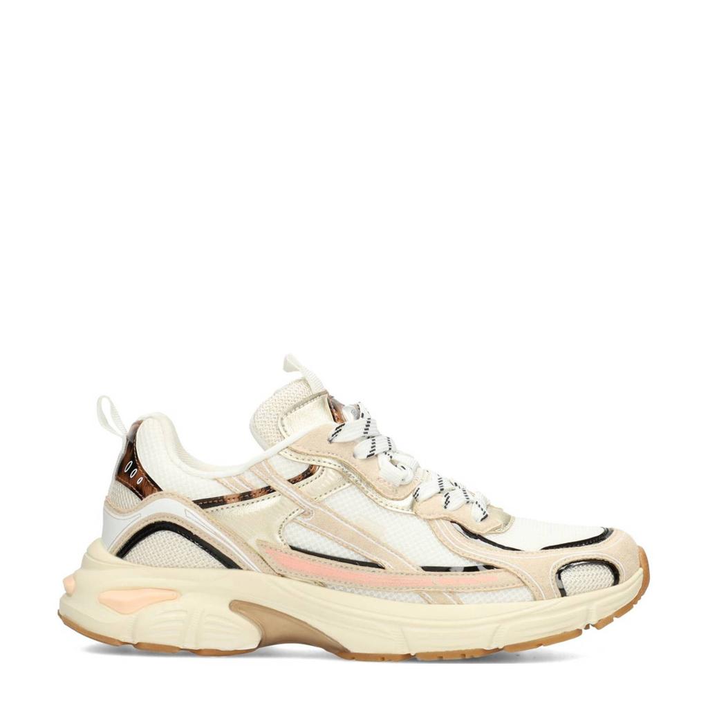 Wit en gouden dames POSH by Poelman Harper chunky sneakers van textiel en imitatieleer met veters