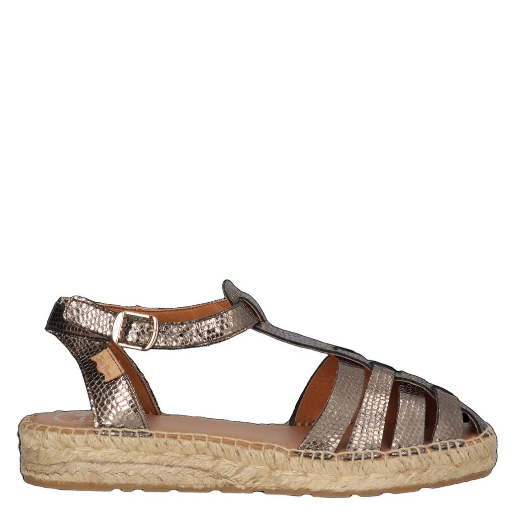 Bruin en metallickleurige dames Toni Pons Evian leren espadrilles