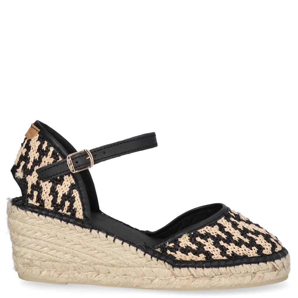 Zwart en beige dames Toni Pons Sonia espadrilles van raffia en leer