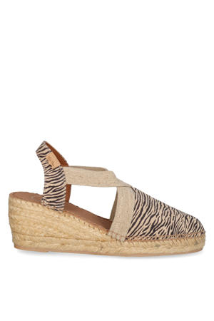 Terra leren espadrilles met zebraprint beige/zwart