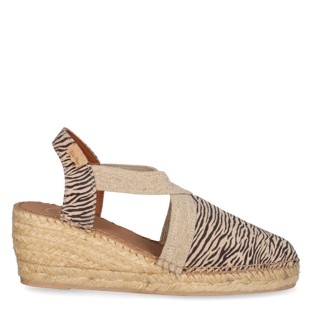 Beige en zwarte dames Toni Pons Terra leren espadrilles met zebraprint