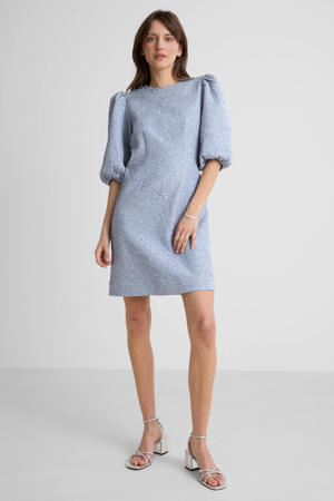 jacquard mini jurk lichtblauw