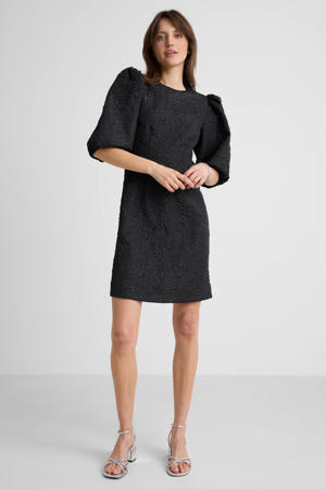 jacquard mini jurk donkerblauw