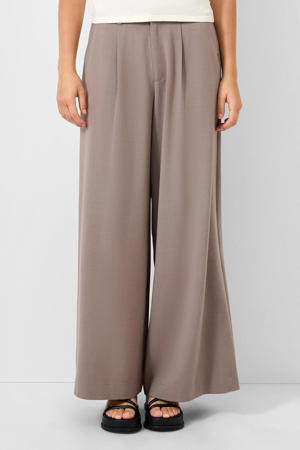 wide leg high waist pantalon grijsbruin