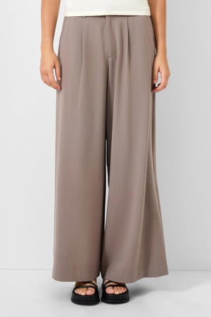 wide leg high waist pantalon grijsbruin