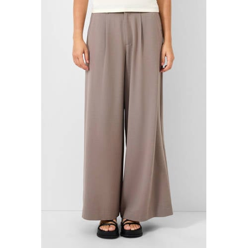 QS wide leg high waist pantalon grijsbruin afbeelding