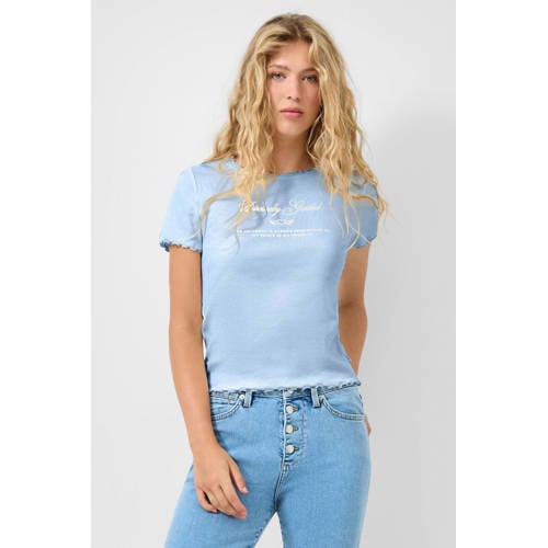 QS T-shirt lichtblauw rib gebreid afbeelding