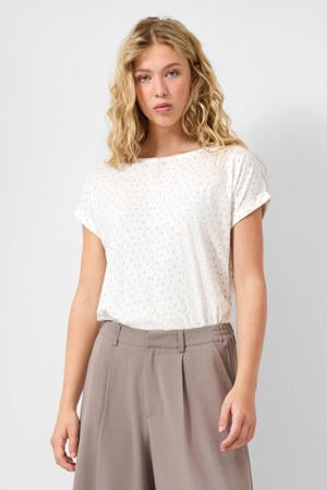 gebloemde T-shirt ecru