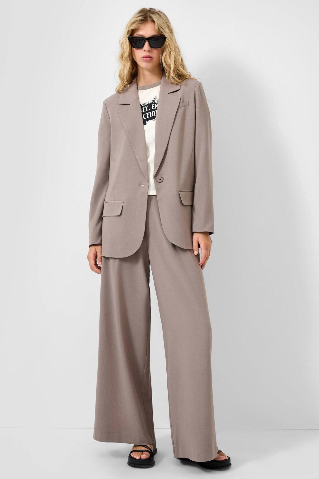 Grijsbruine dames QS regular blazer bruin van polyester met effen, lange mouwen, reverskraag en knoopsluiting