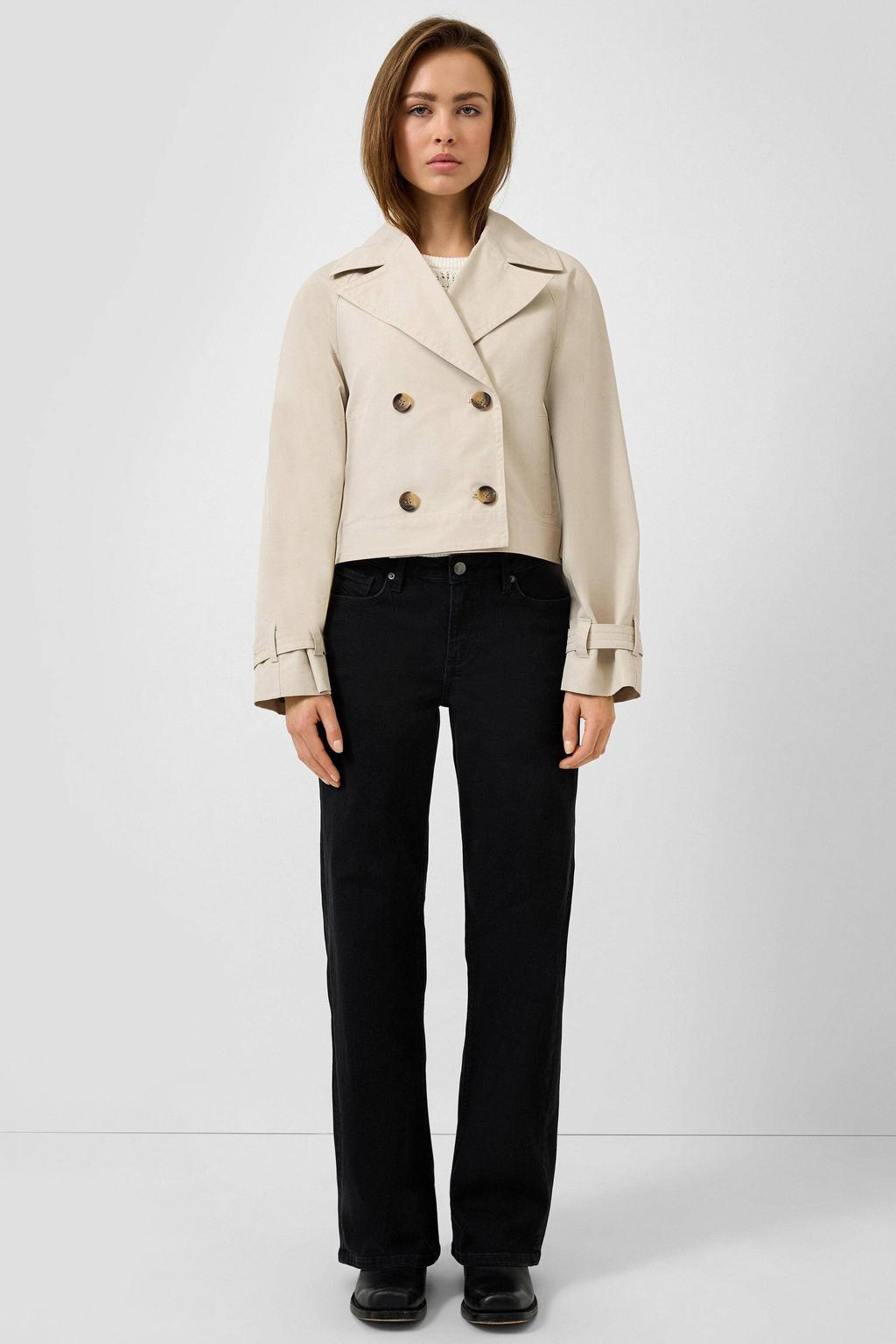 Beige dames QS korte trenchcoat van katoen met effen, lange mouwen, reverskraag en double breasted sluiting
