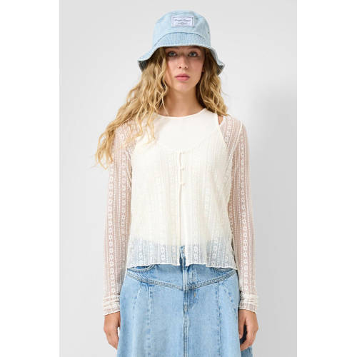 QS top ecru rib gebreid afbeelding
