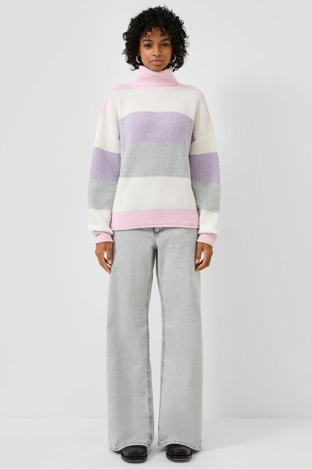 Lila en roze dames QS gestreepte coltrui van polyester met lange mouwen