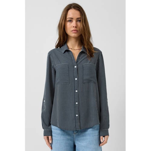 QS gestreepte blouse donkerblauw afbeelding