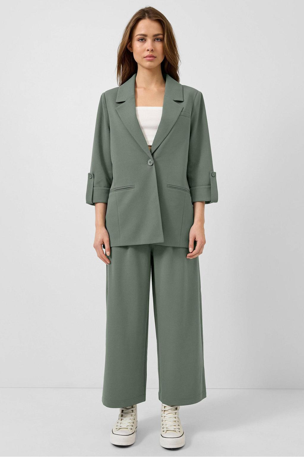 Donkergroene dames QS regular blazer van polyester met effen, lange mouwen, reverskraag en knoopsluiting