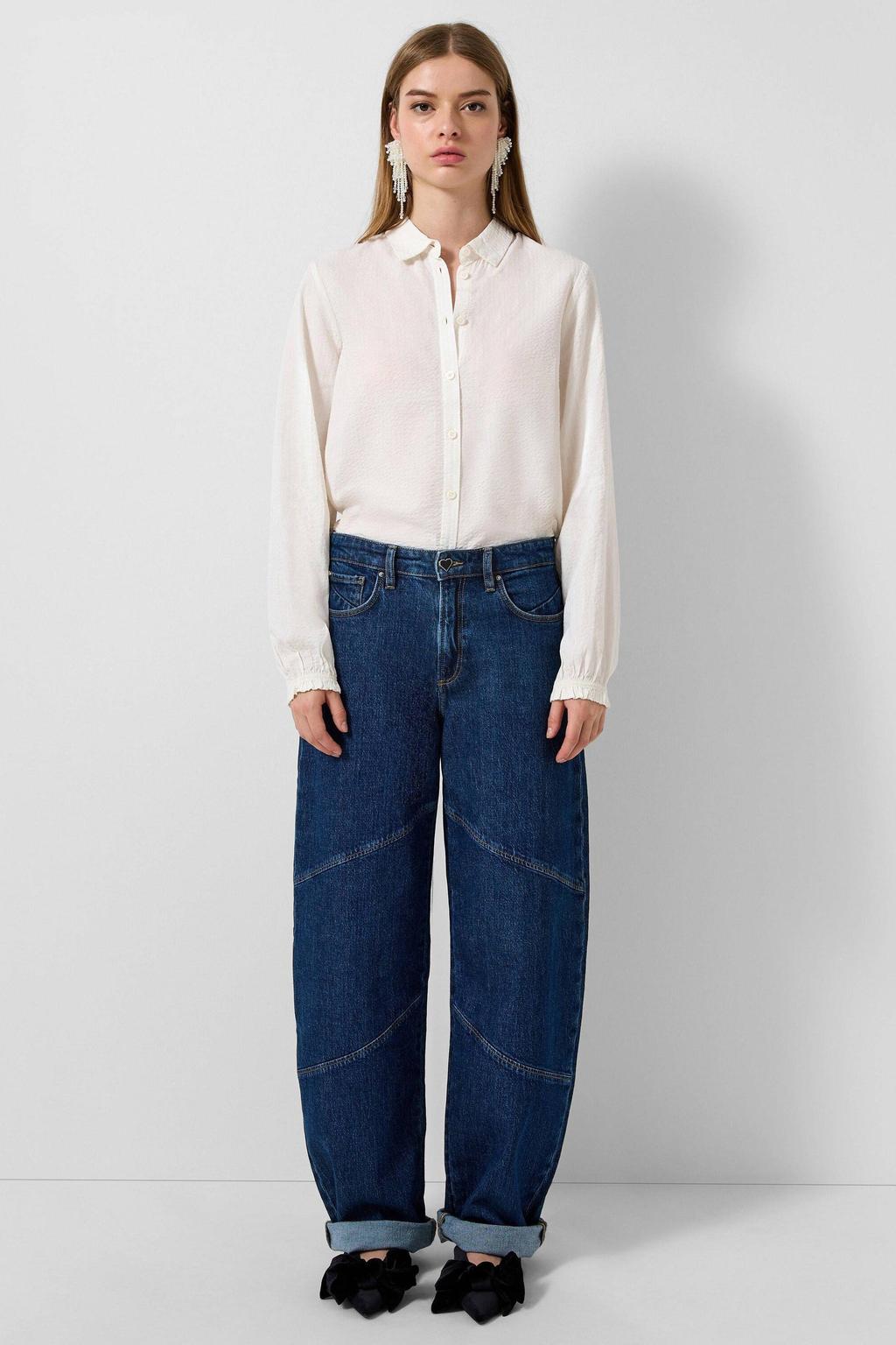 Witte dames QS blouse van viscose met effen, lange mouwen, klassieke kraag en knoopsluiting