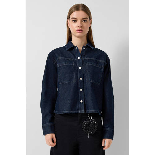 QS denim blouse dark blue denim afbeelding