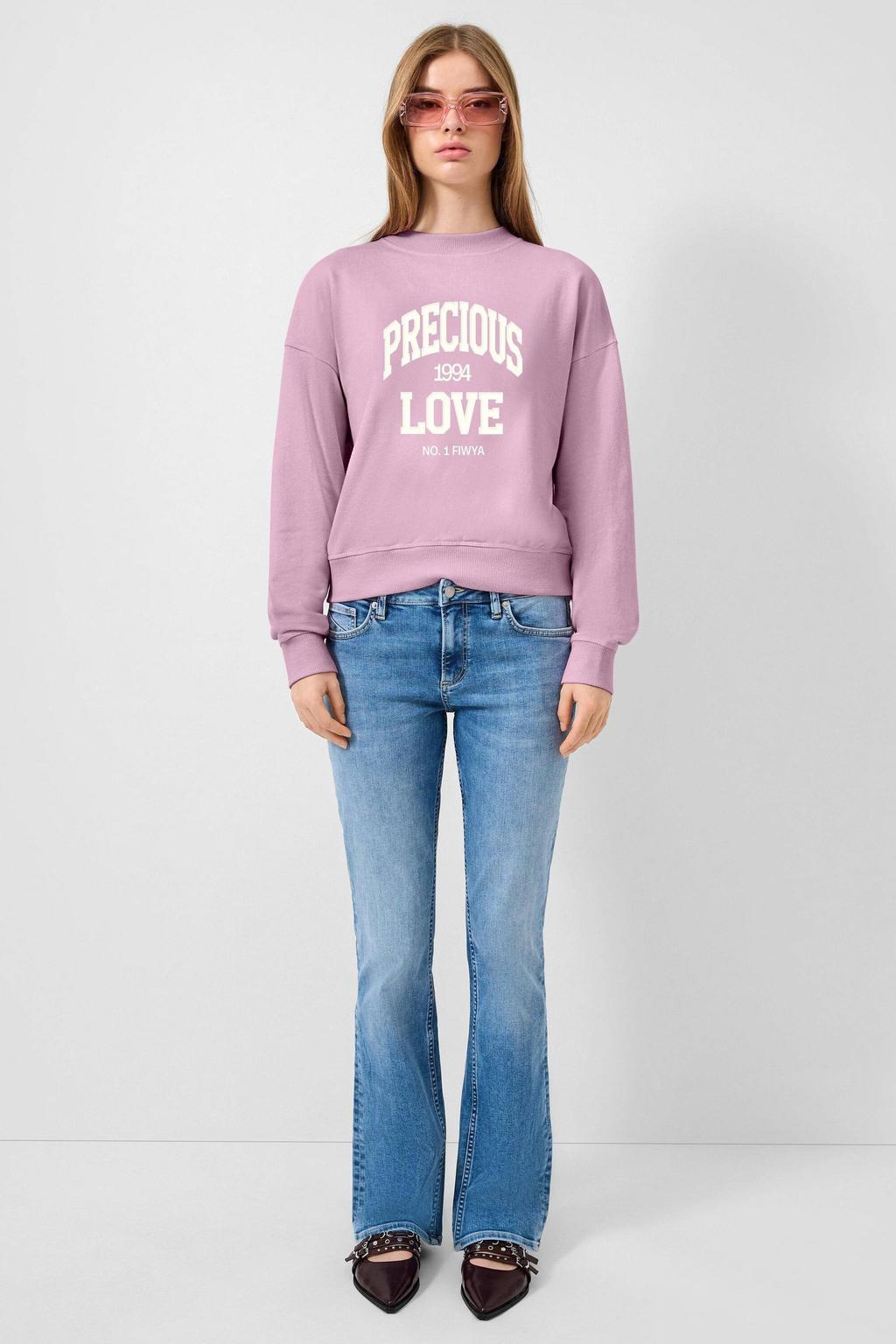 Medium blue denim dames QS flared jeans van denim met regular waist, rits- en knoopsluiting en effen