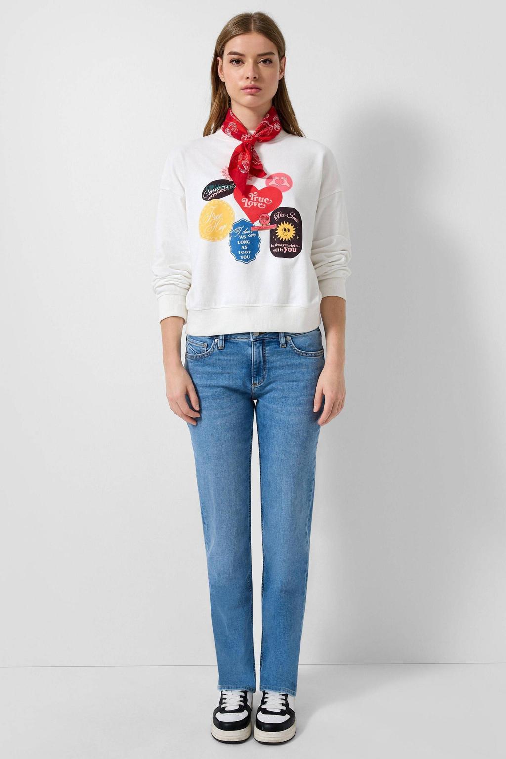 Medium blue denim dames QS flared jeans van denim met regular waist, rits- en knoopsluiting en effen