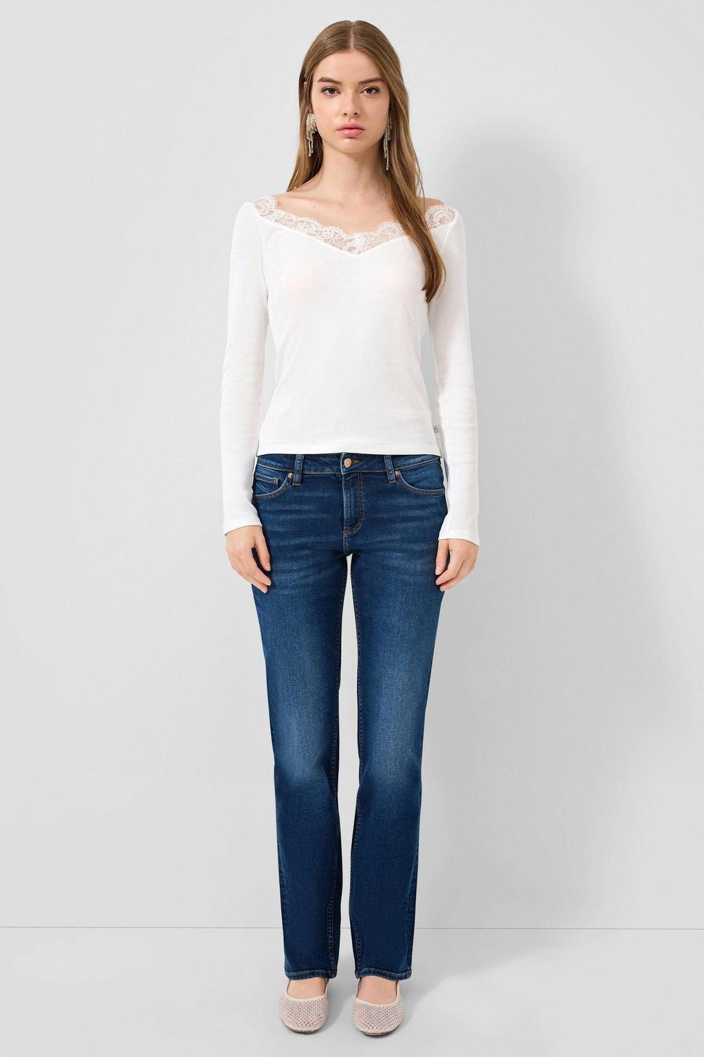 Dark blue denim dames QS flared jeans dark blue van denim met rits- en knoopsluiting en effen