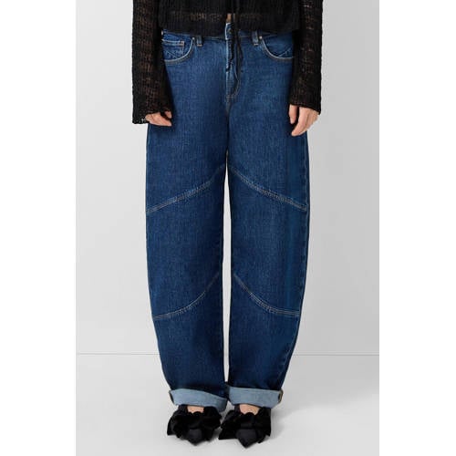 QS high waist barrel jeans donkerblauw afbeelding