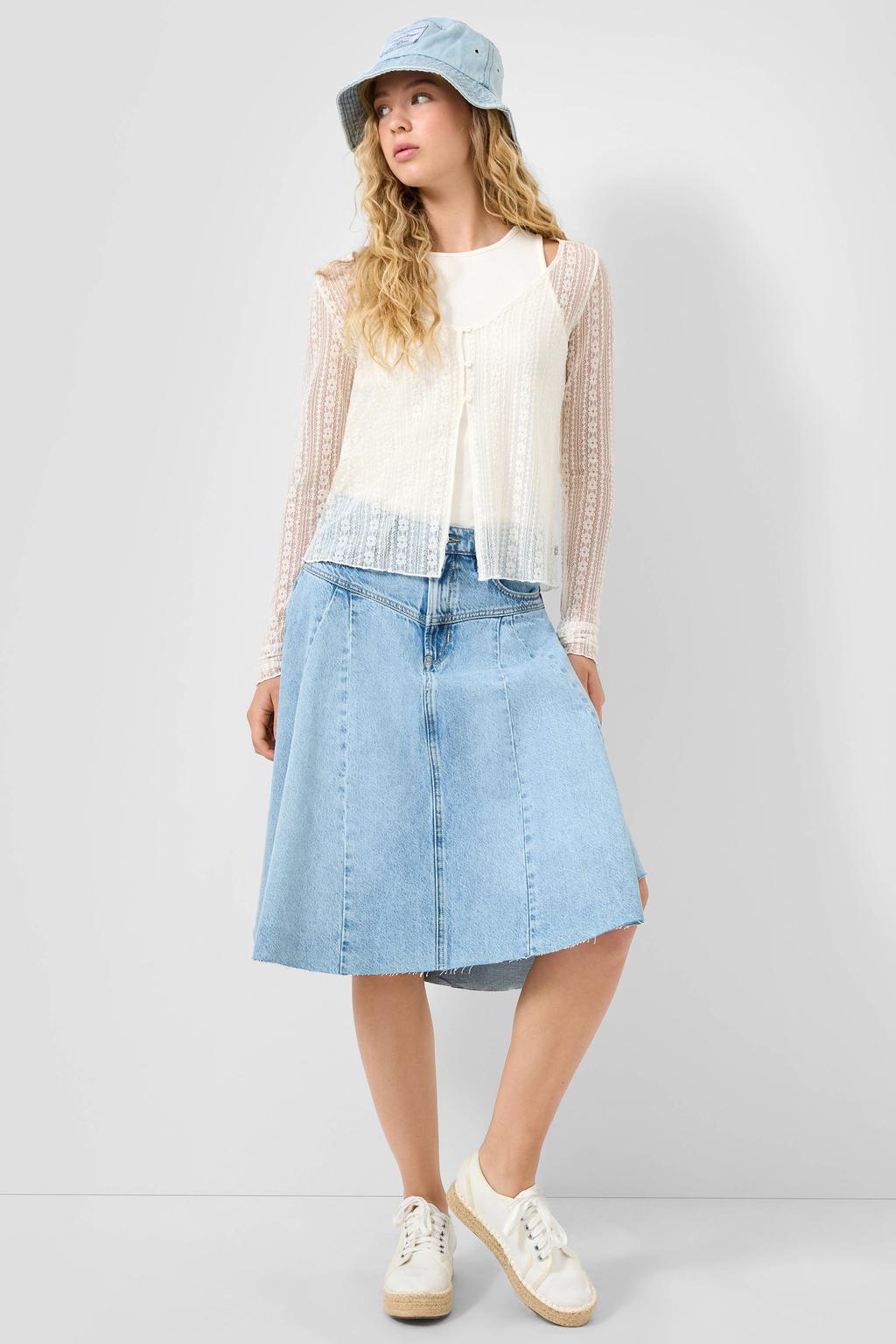 Light blue denim dames QS spijkerrok gemaakt van katoen en met rits- en knoopsluiting